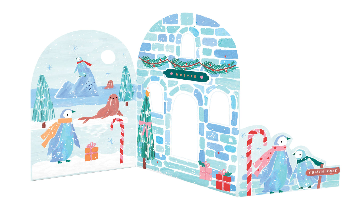 Nutmeg Open Christmas Igloo And Penguins Card