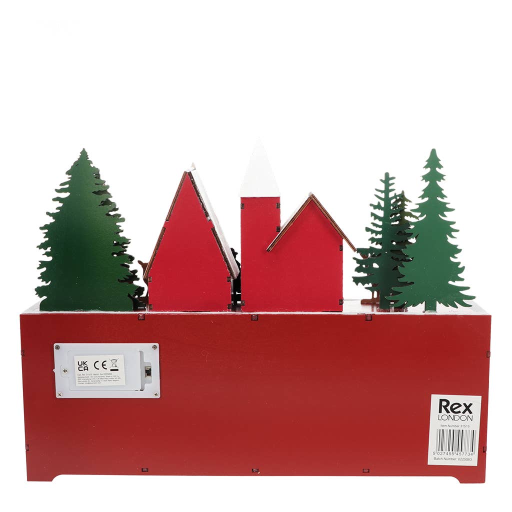 Red Wooden advent calendar with LED lighting - Carol singers