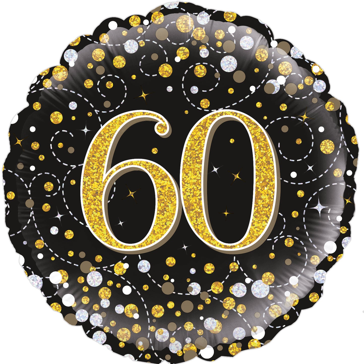 60th Sparkling Fizz Birthday Black & Gold Holographic
