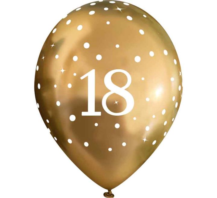 Pack of 6 Sparkling Gold 18th Happy Birthday Latex Balloons