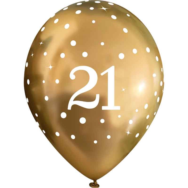 Pack of 6 Sparkling Gold 21st Happy Birthday Latex Balloons