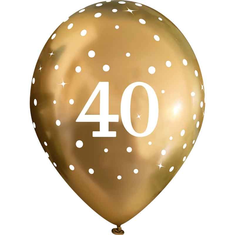 Pack of 6 Sparkling Gold 40th Happy Birthday Latex Balloons