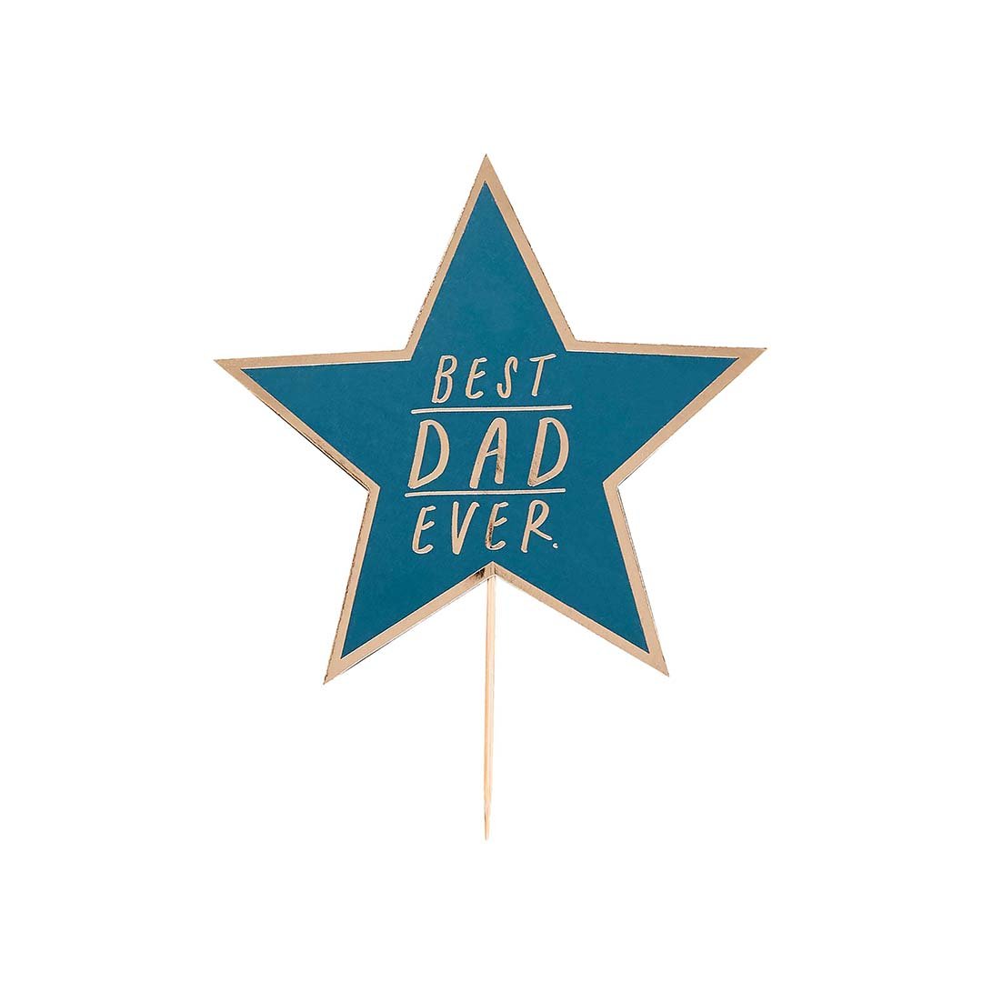 Navy Best Dad Ever Star Card Cake Topper