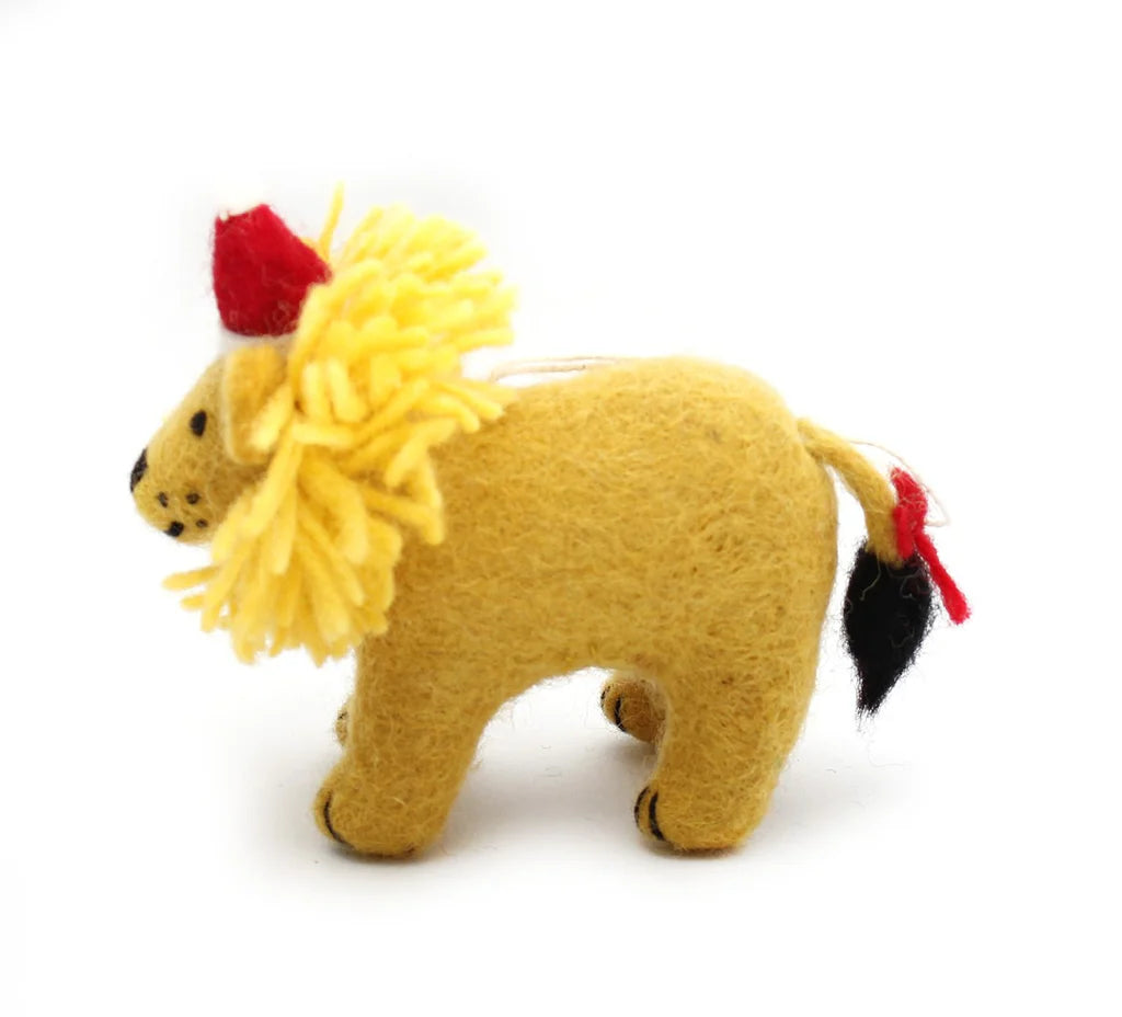 Handmade Safari Lion in Christmas Hat Hanging Decoration