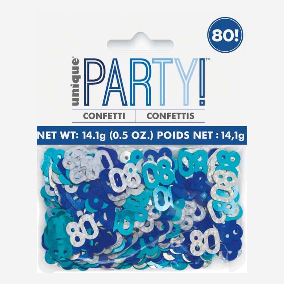 Glitz Blue 80th Happy Birthday Table Confetti