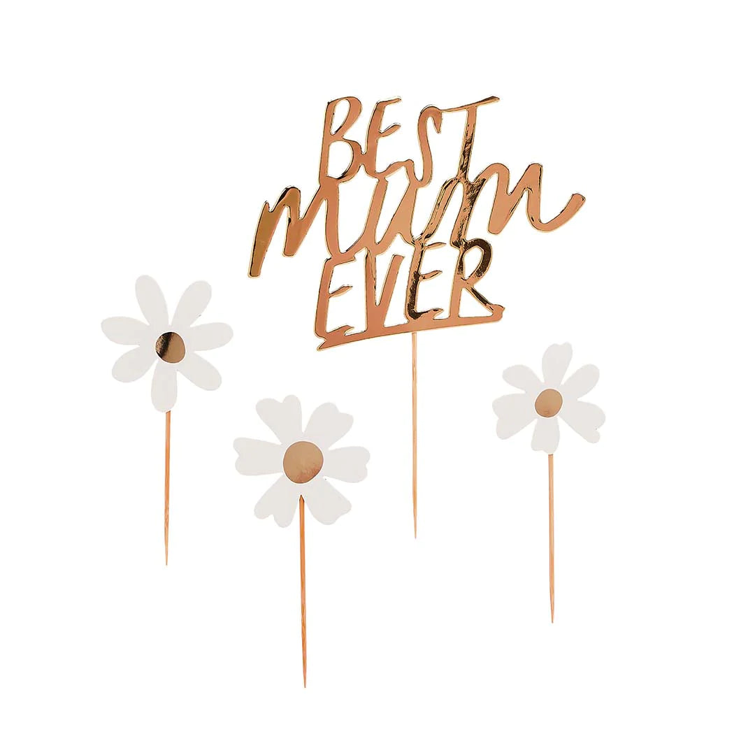 Gold 'Best Mum Ever' Daisy Cake Topper Set