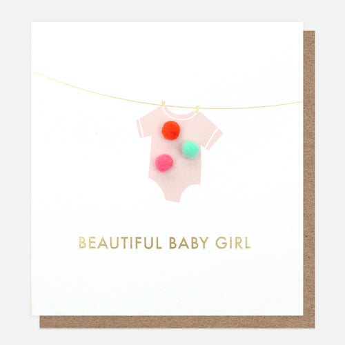 Mini Poms Beautiful New Baby Girl Card