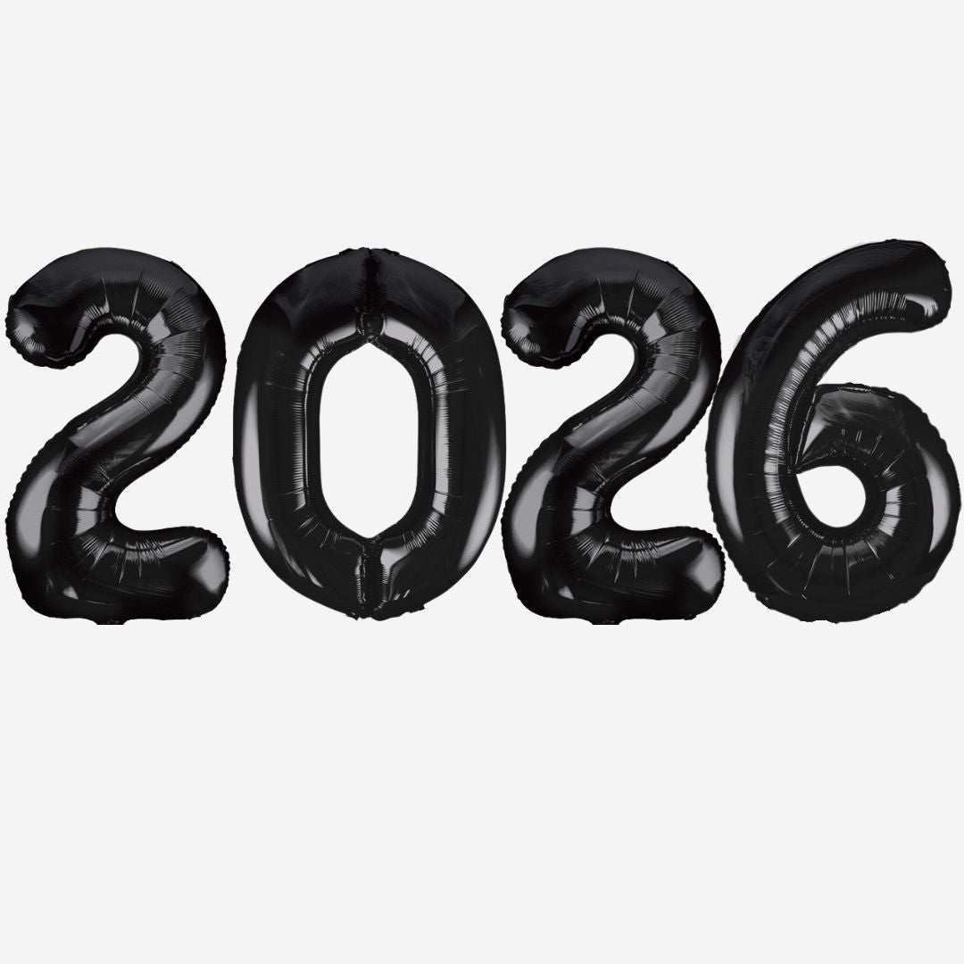2026 BLACK Foil Balloons Inflated