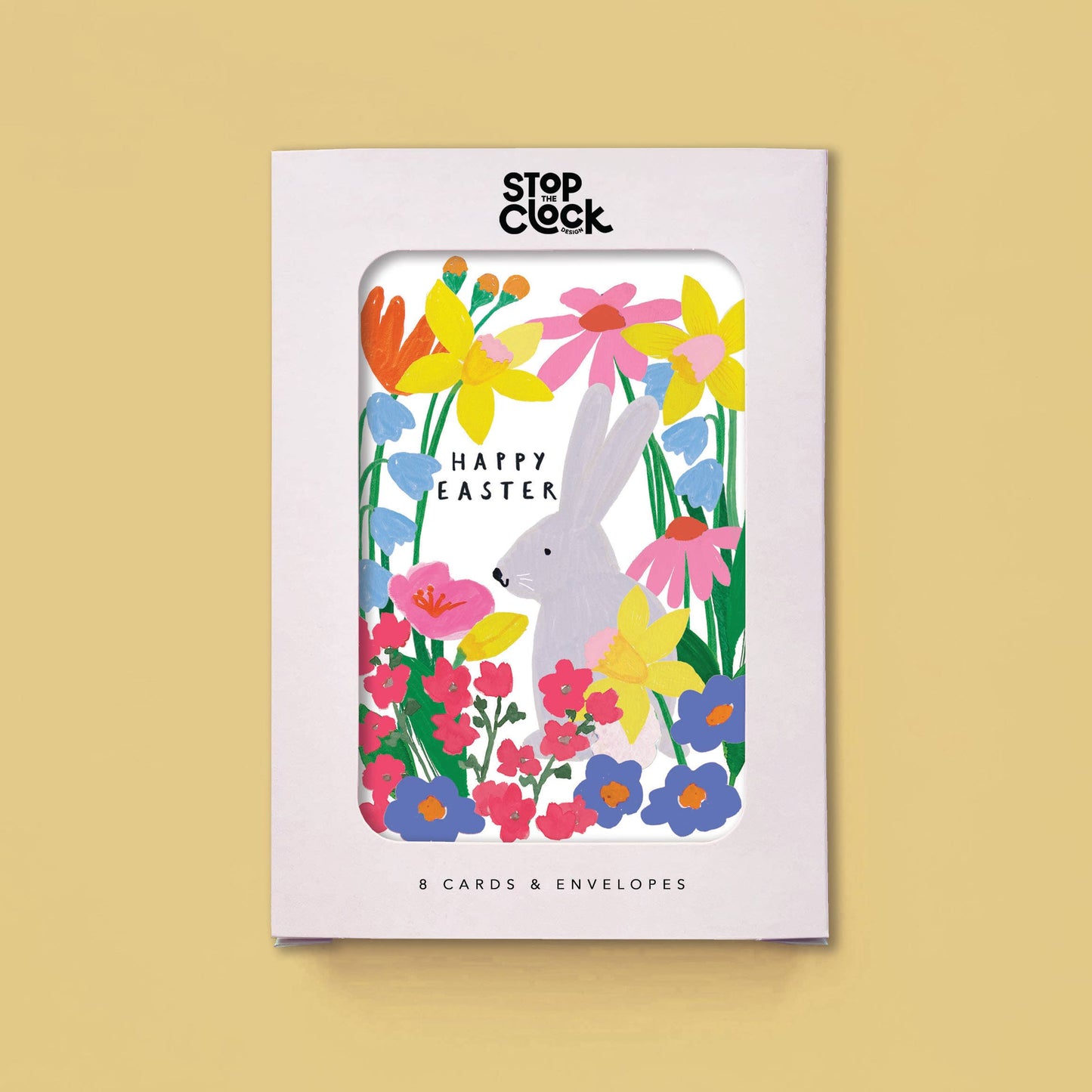 Bunny In Flowers Happy Easter Card Set (Pack Of 8)