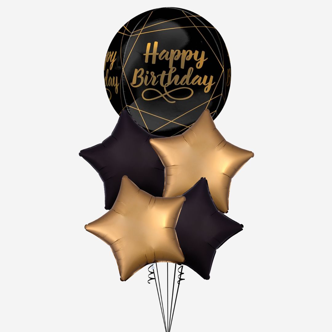 Happy Birthday Black & Gold Balloon Bouquet