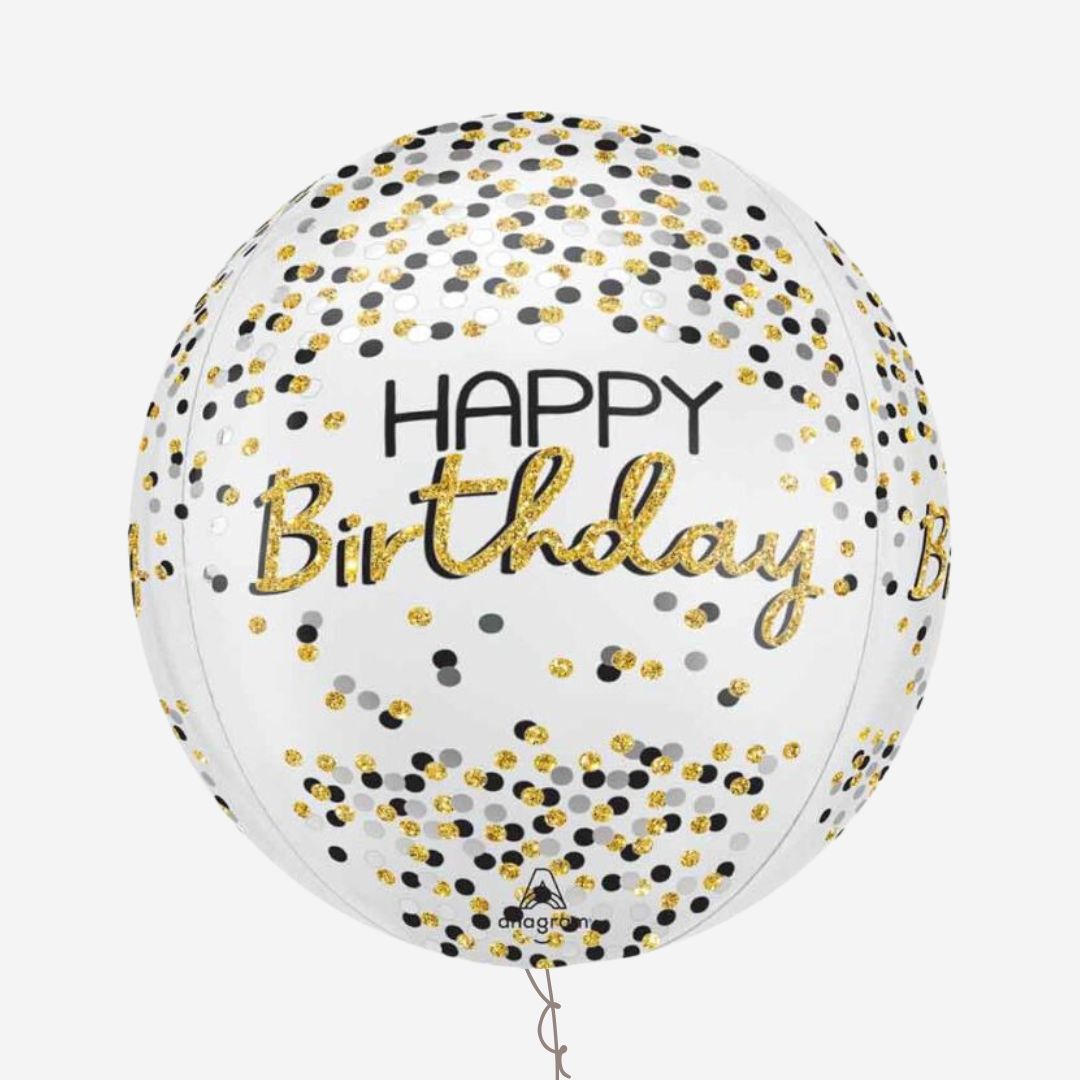 Orbz Black Silver Gold Birthday Foil Balloon