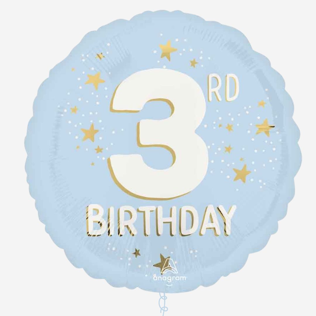 18" Light Blue 3rd Birthday Inflated Foil Balloon