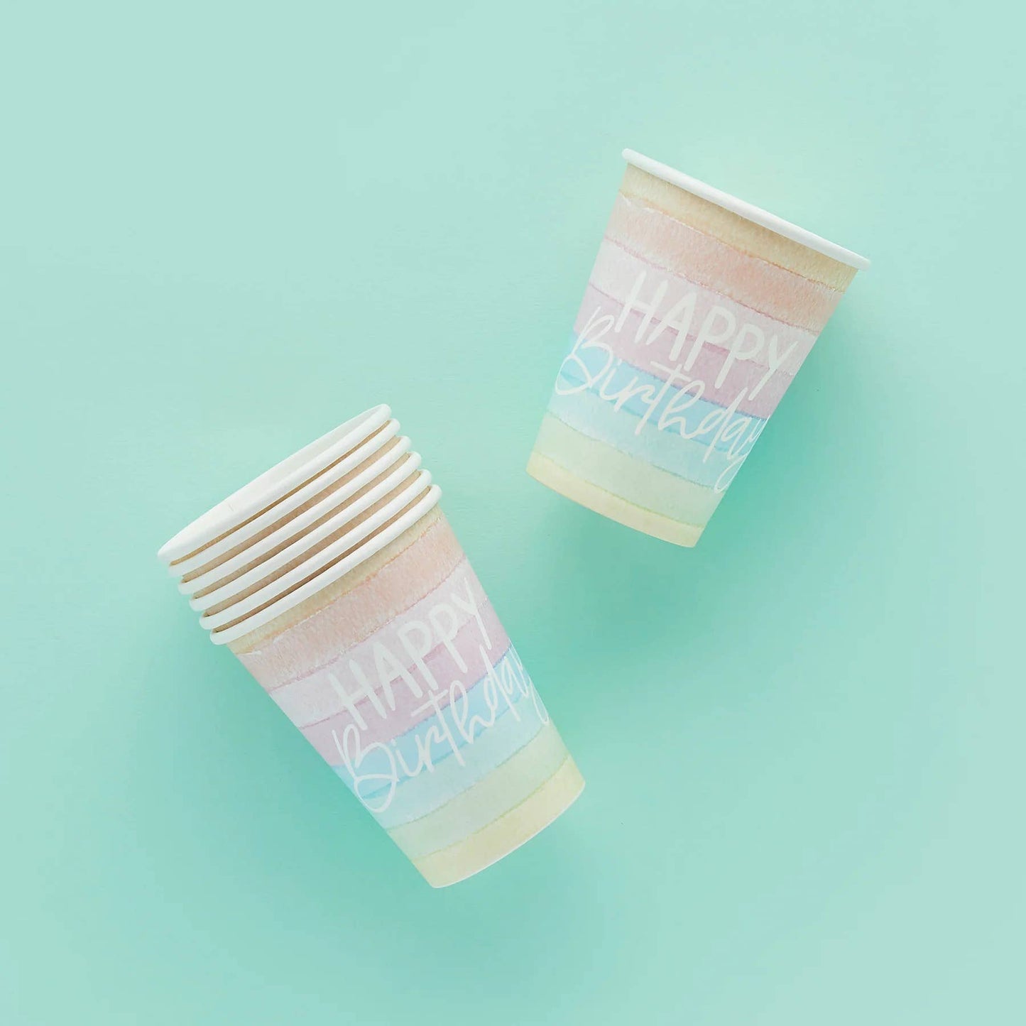 Eco Rainbow 'Happy Birthday' Paper Cups