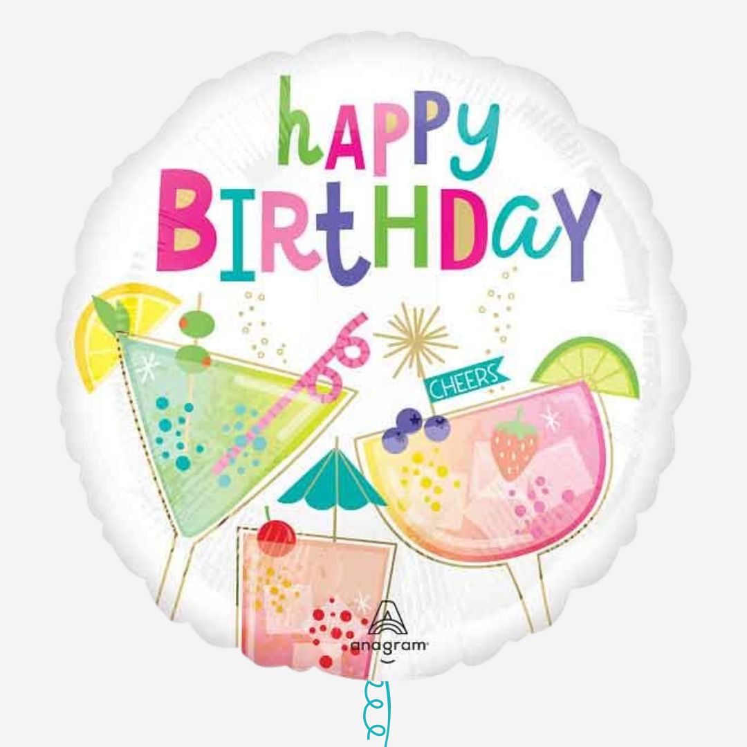 Cocktail Surprise Birthday 18" Inflated Foil Balloon