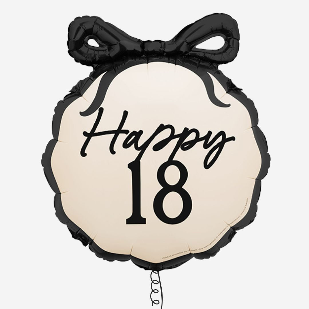 18" Black And Cream Happy 18th Bow Foil Inflated Balloon