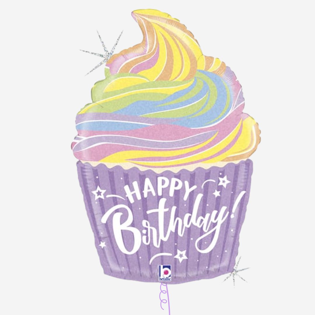 Happy Birthday Pastel Cupcake Inflated Foil Balloon