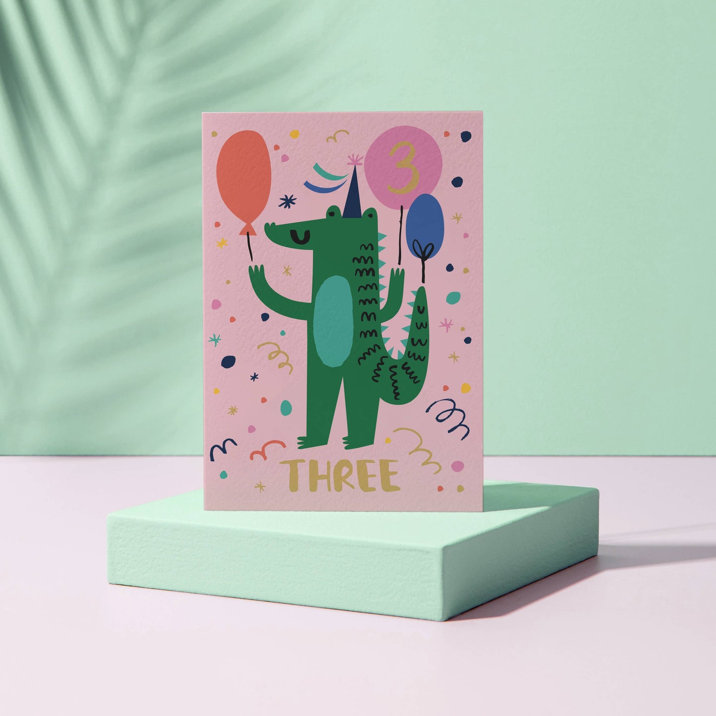 Age 3 Birthday Card – Crocodile Theme – Number Card for Kids – Three Years Old