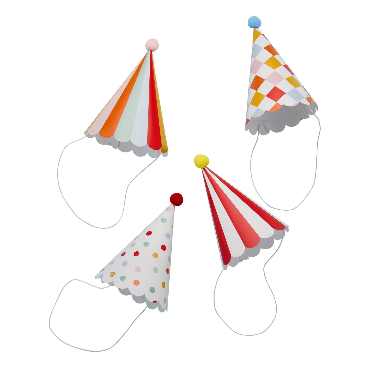 Circus Party Hats with Pom Poms - Pack of 8