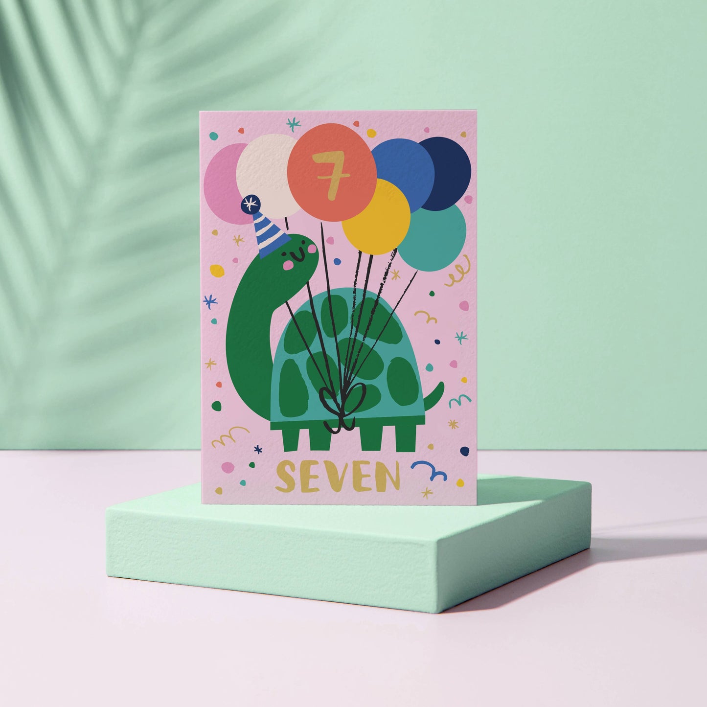 Age 7 Birthday Card – Turtle Theme – Number Card for Children – Seven Years Old