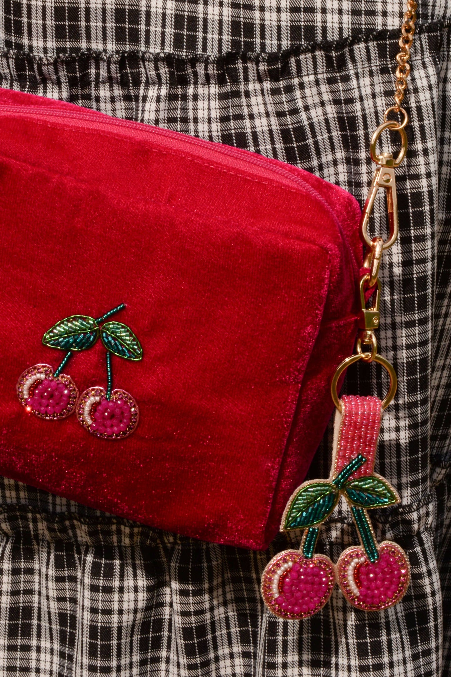 Beaded Cherry Keyring & Bag Charm