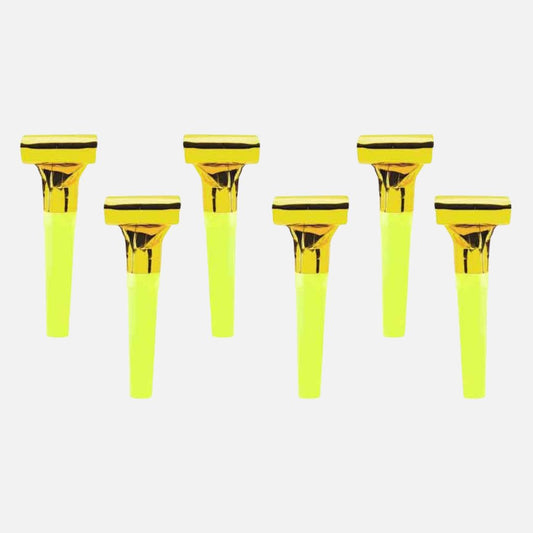 Gold Party Blowout Whistles - Pack of 6