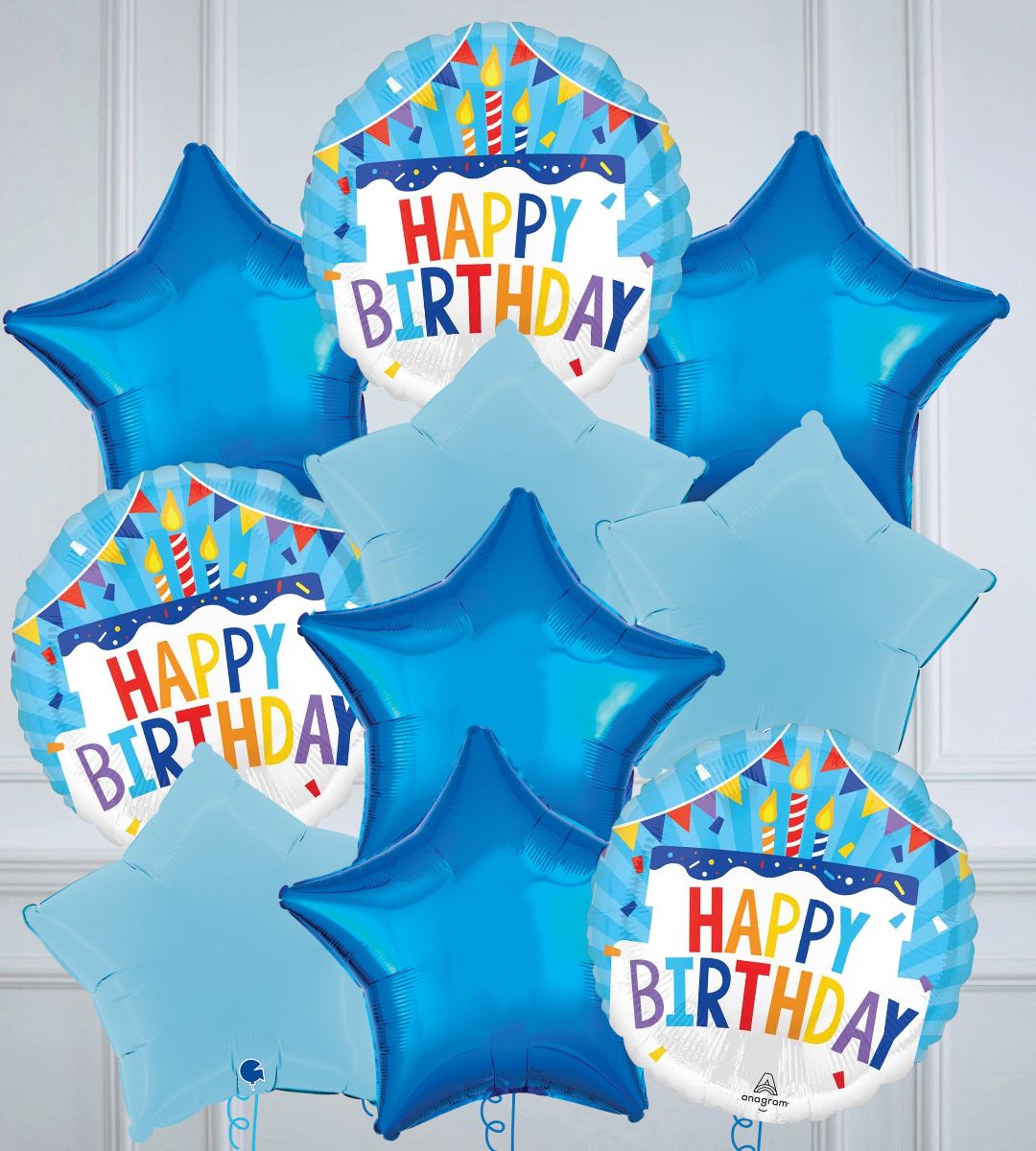 Happy Birthday Tiered Cake Inflated Balloon Bouquet 10 Balloons
