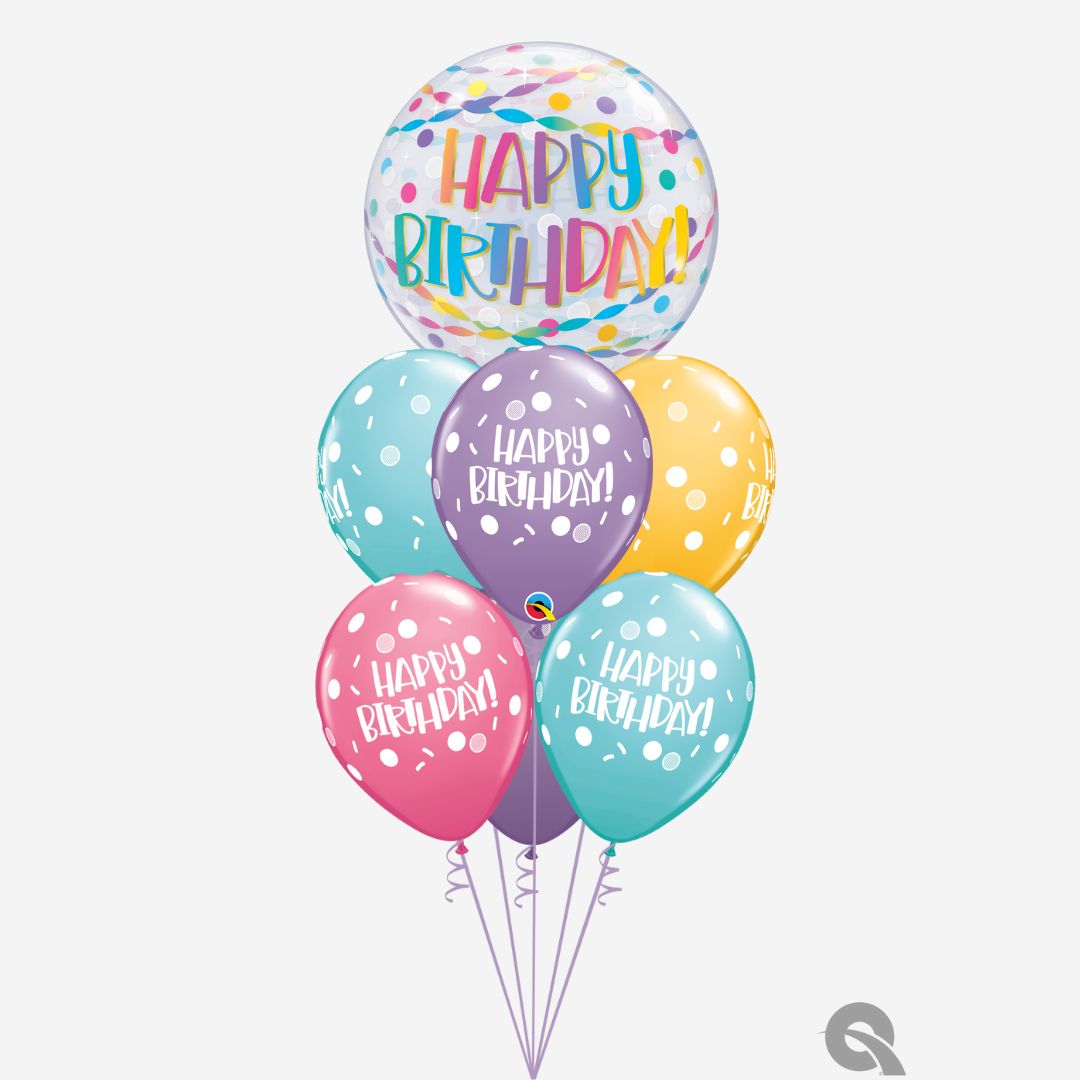 Happy Birthday Confetti Bubble Inflated Balloon Bouquet