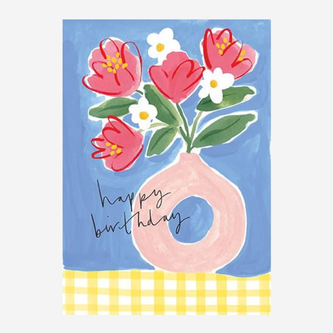"Happy Birthday" Birthday Card - Flower Vase