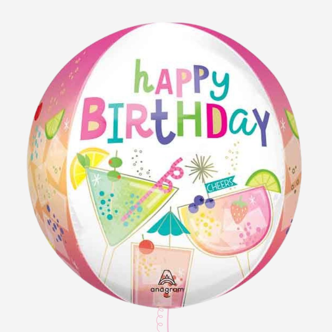 Cocktail Surprise Birthday Orbz Inflated Foil Balloon