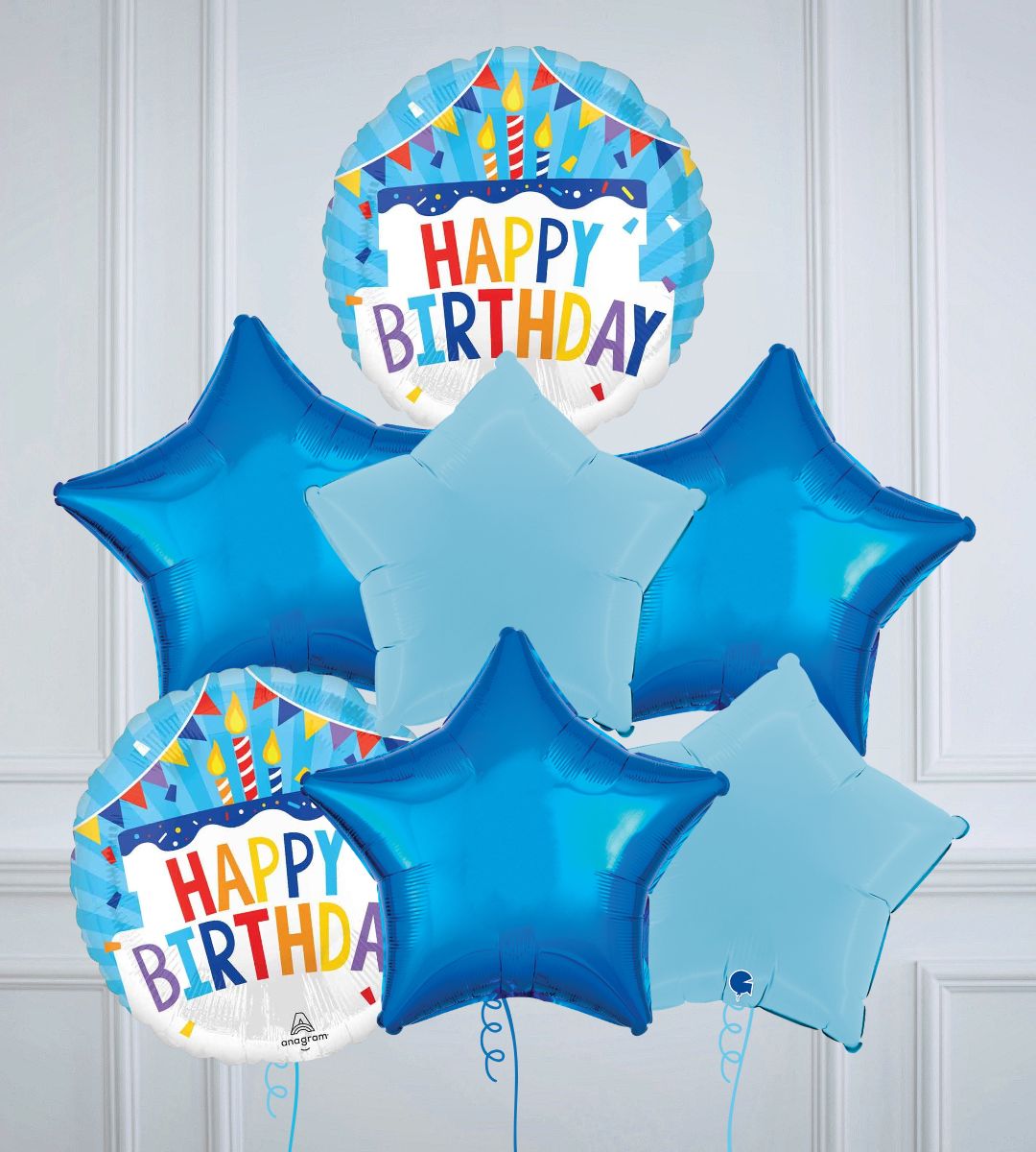Happy Birthday Tiered Cake Inflated Balloon Bouquet 7 Balloons