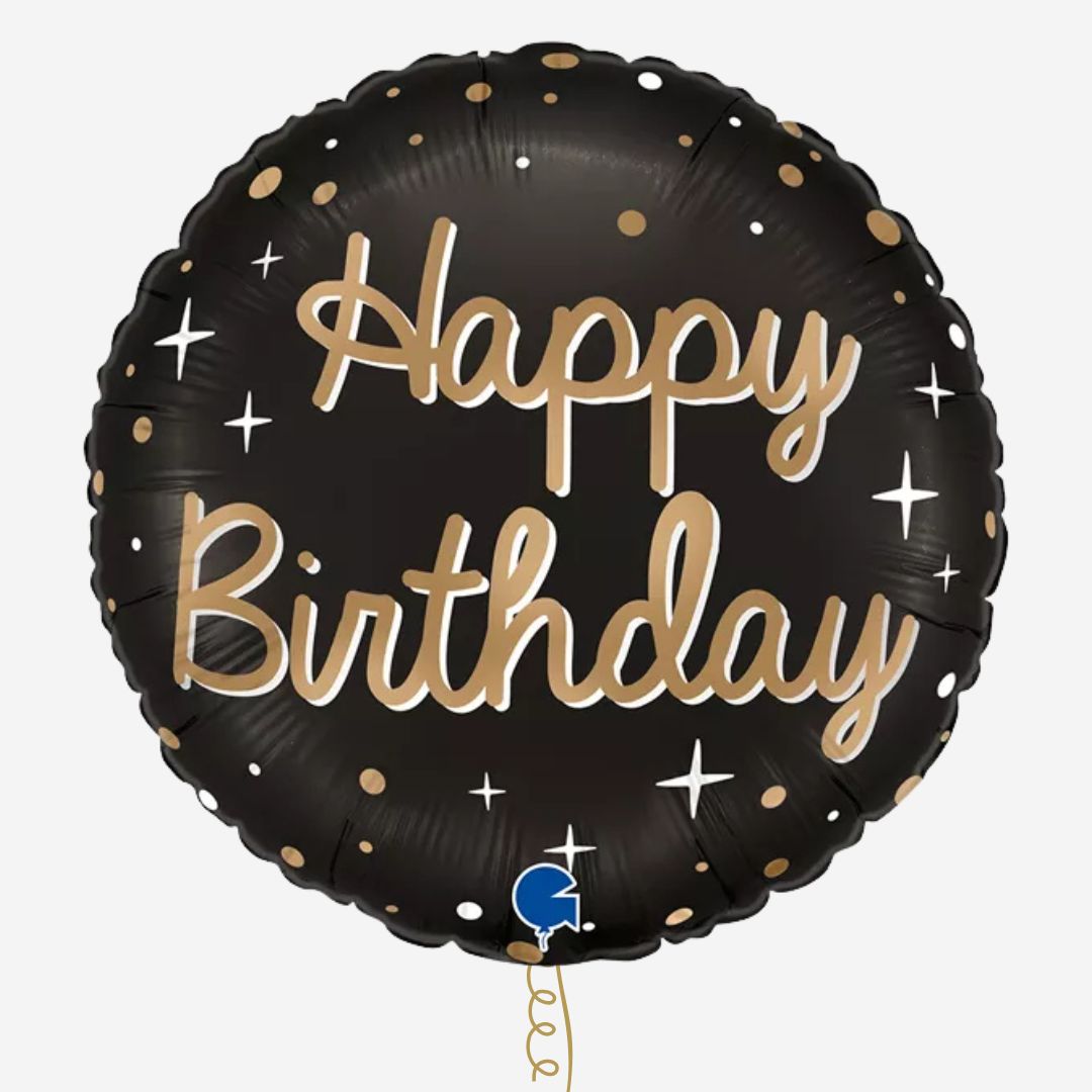 Black and Gold Happy Birthday Inflated 18" Round Foil Balloon