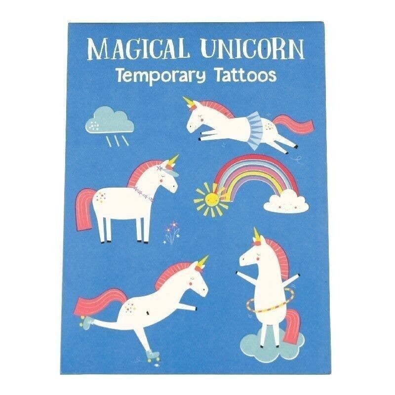 Unicorn temporary tattoos with a blue background