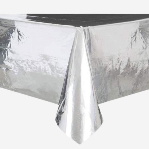 Metallic Silver Foil Plastic Tablecloth