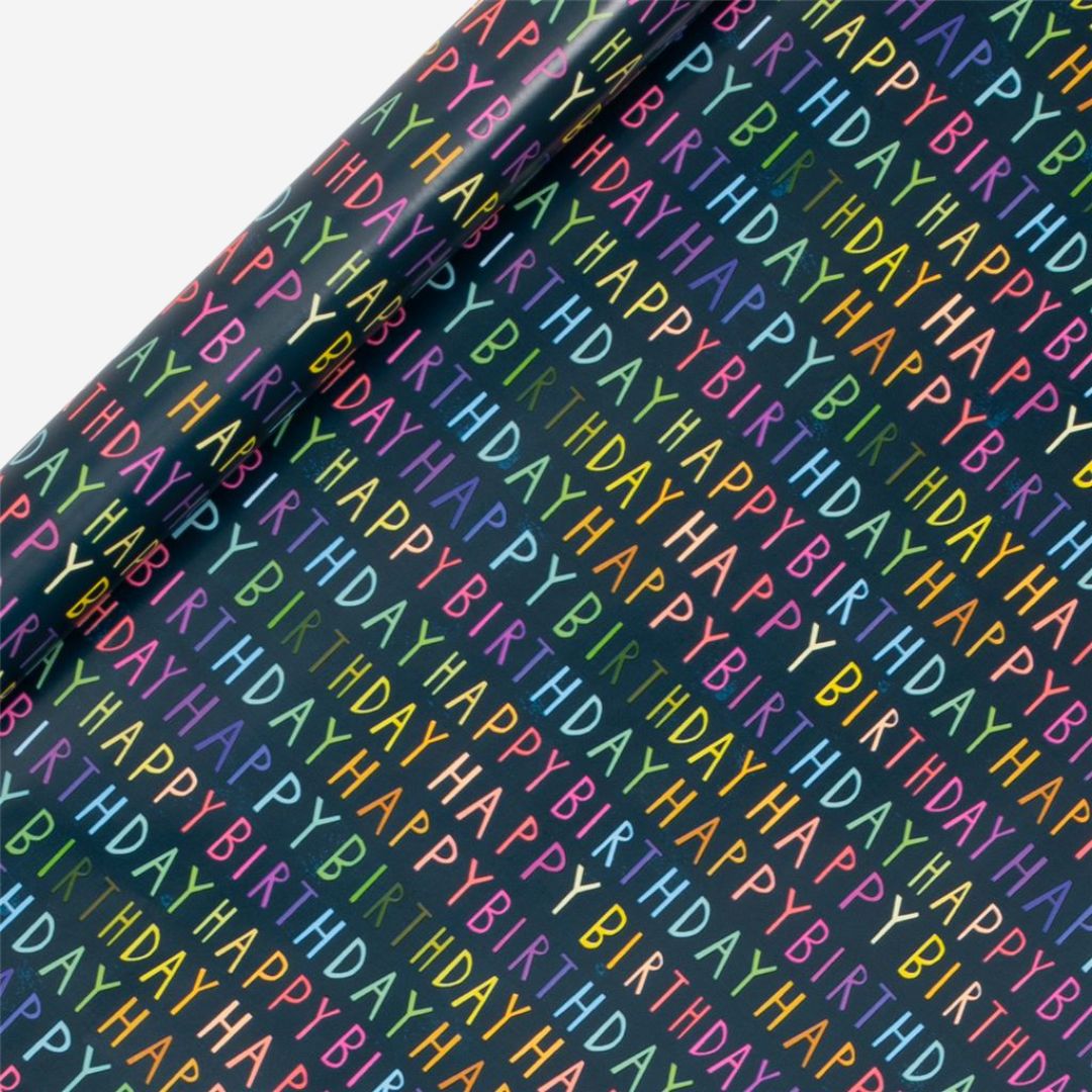 Happy Birthday Navy Wrapping Paper Roll by Paper Salad