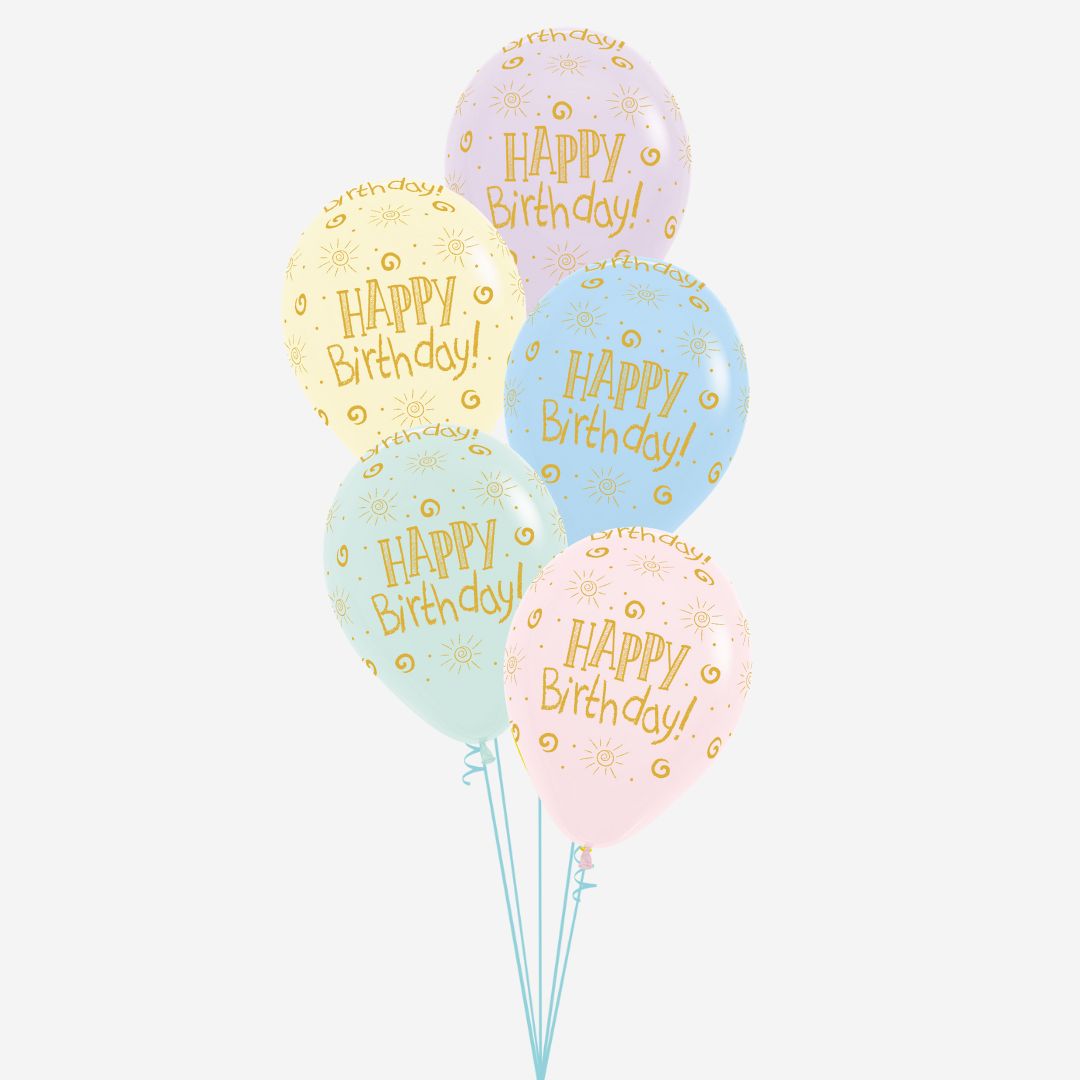 Pastel Happy Birthday inflated Latex Balloon Bouquet
