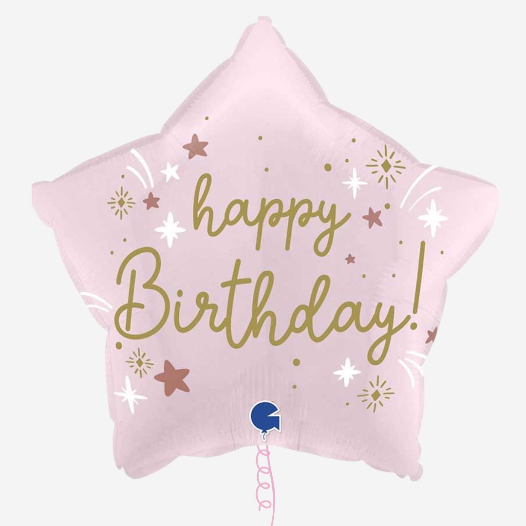 Pink Happy Birthday Star Inflated Balloon