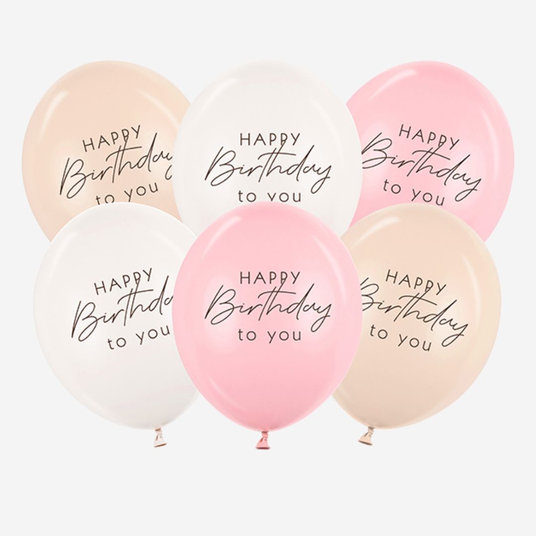 11" Happy Birthday Pink Mix Latex Balloons - Pack of 6 Deflated