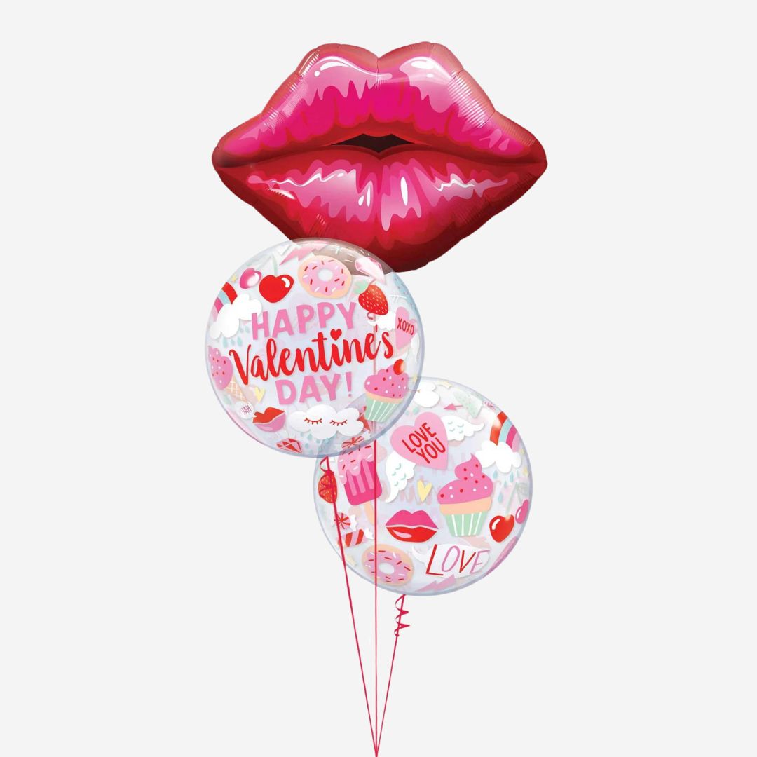 Big Kissey Lips Valentines Inflated Large Balloon Bouquet