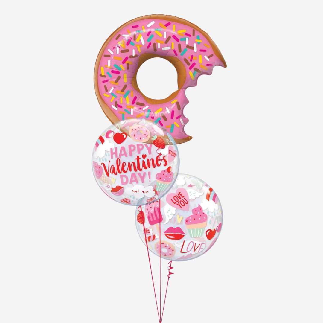 Pink Donut Valentines Inflated Balloon Bouquet