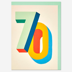 Bright colourful 3D numbers age 70 Birthday Card