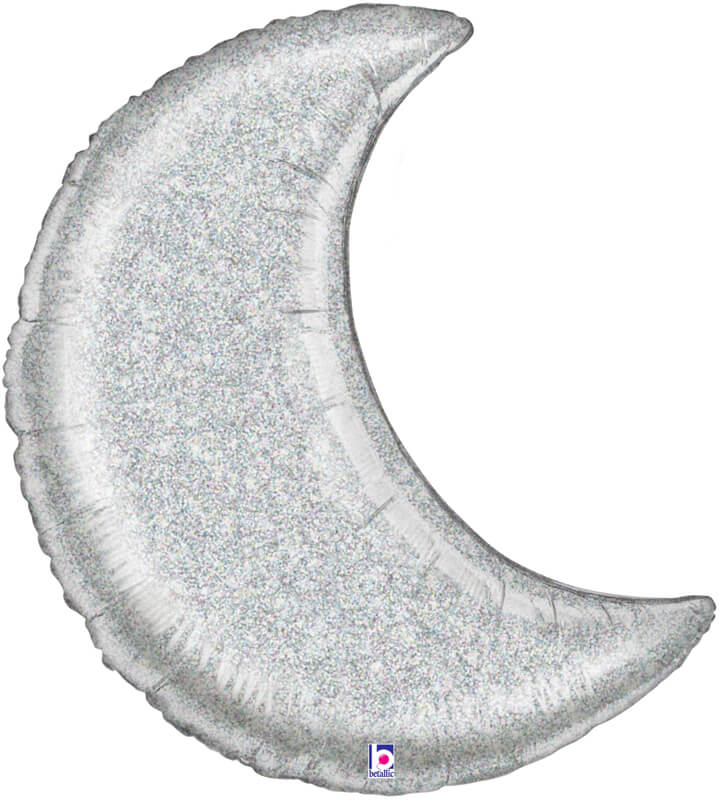 Holographic Silver Glitter Moon Inflated Balloon