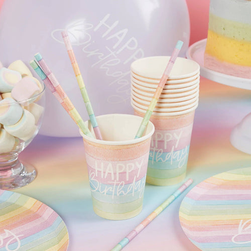 Eco Rainbow 'Happy Birthday' Paper Cups