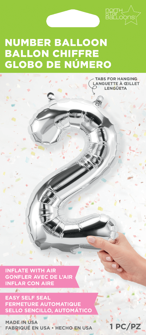 Air Filled 16" Silver Number Balloons