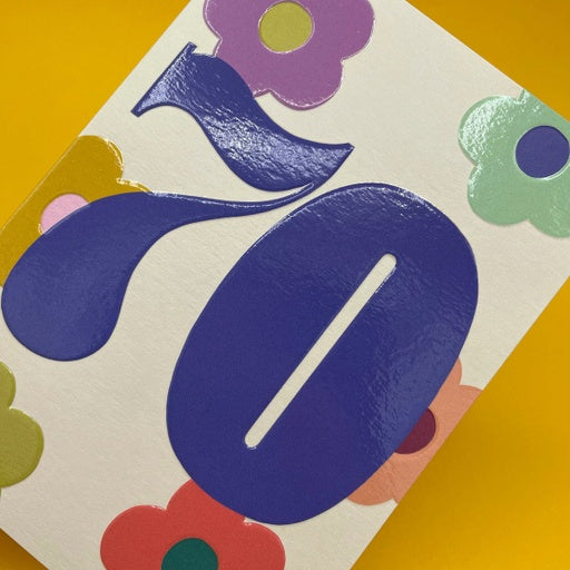 Colourful bold floral numbers age 70 Birthday Card