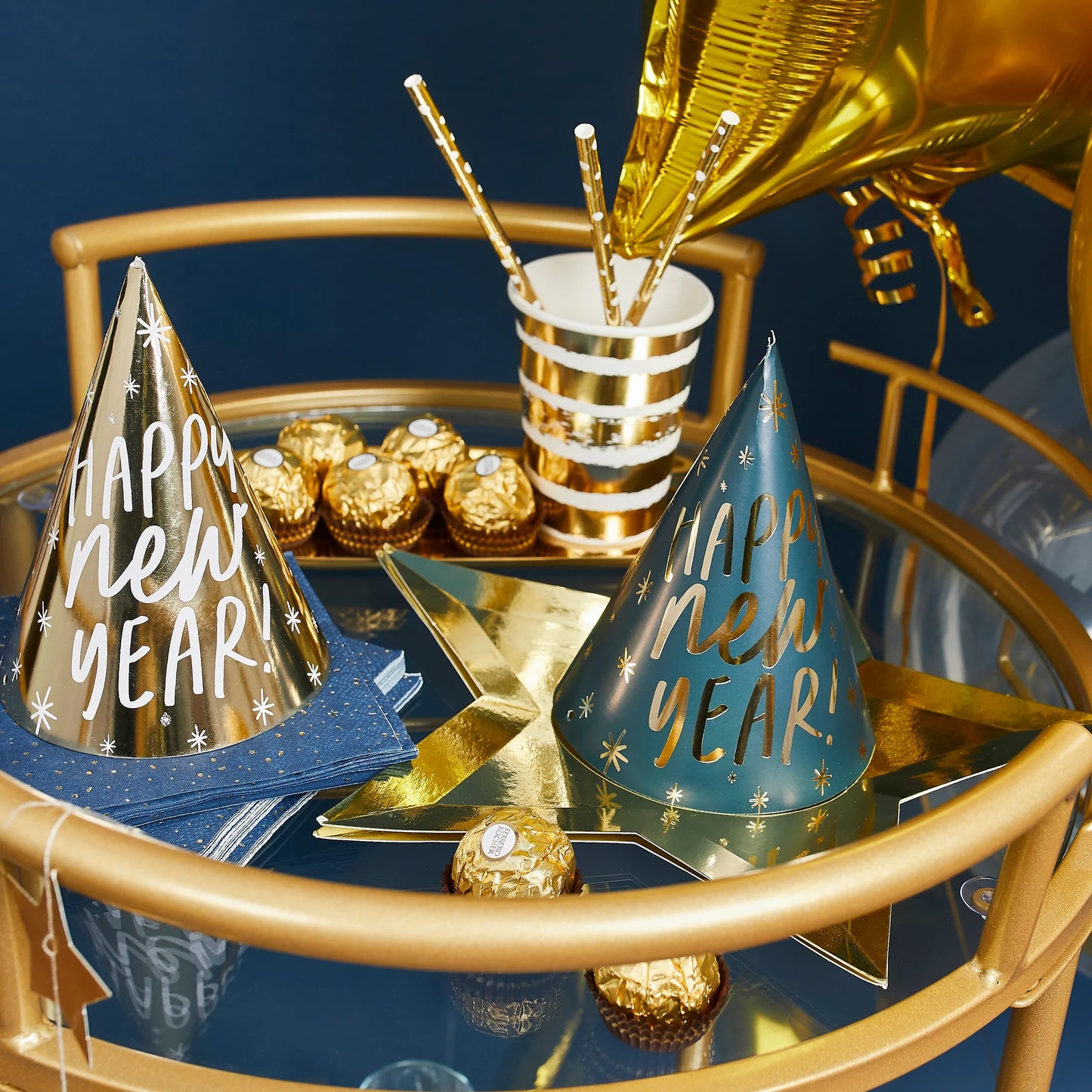 Happy New Year Navy and Gold Party Hats