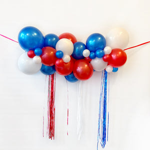 Small Blue, Red & White Balloon Garland with Streamers