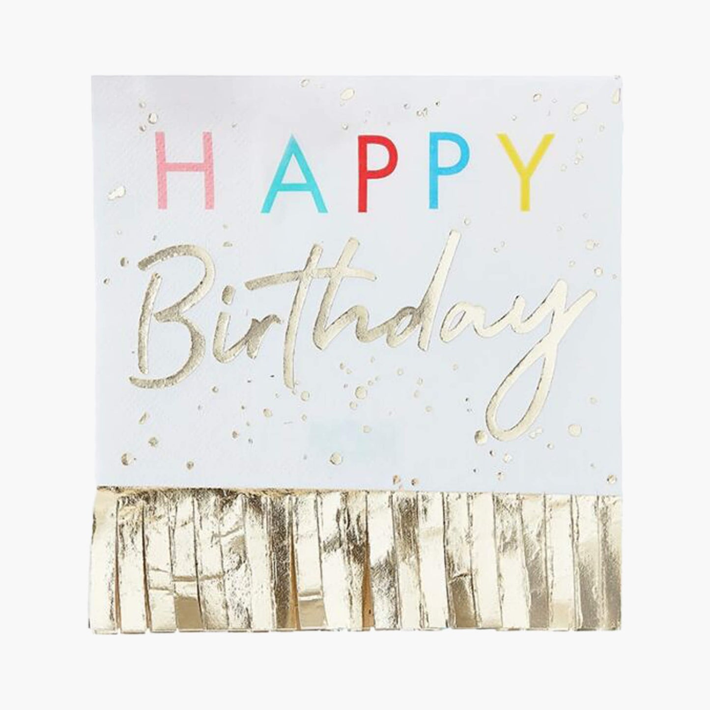 Happy Birthday Fringed Gold Napkins