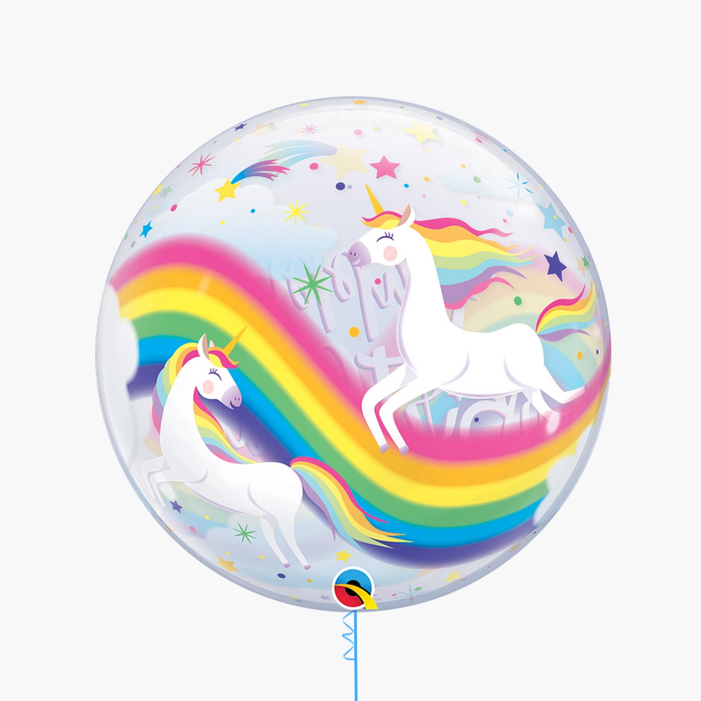 Birthday Rainbow Unicorns Inflated Balloon