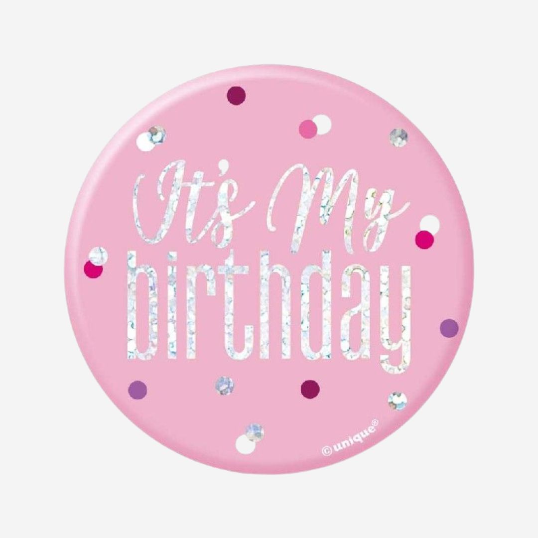Pink &amp; Silver "It's My Birthday" Badge – The Balloon Works