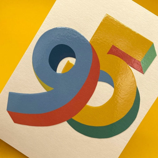 Bright colourful 3D numbers age 95 Birthday Card